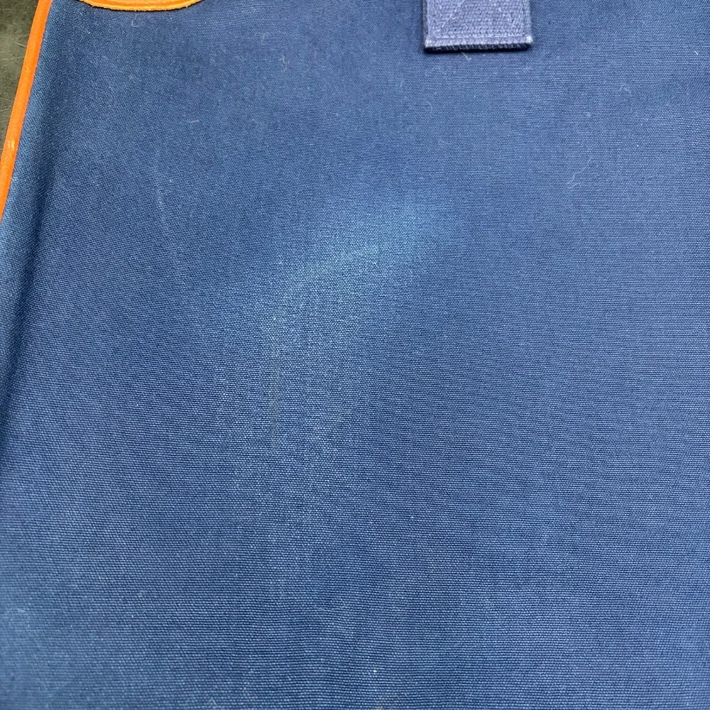 Lands End Deluxe Square Rigger Navy Blue Canvas Garment Bag Leather Trim Vintage